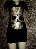 VESTIDO VISCOLYCRA  PRETO COM CAVEIRA DOURADA